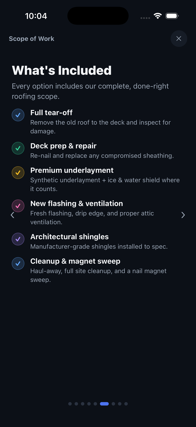 Scope of work page in the sales deck
